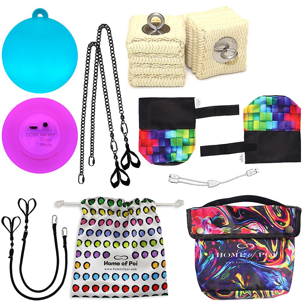 Cathedral Fire Poi Medium and Pro-Bright LED Poi set