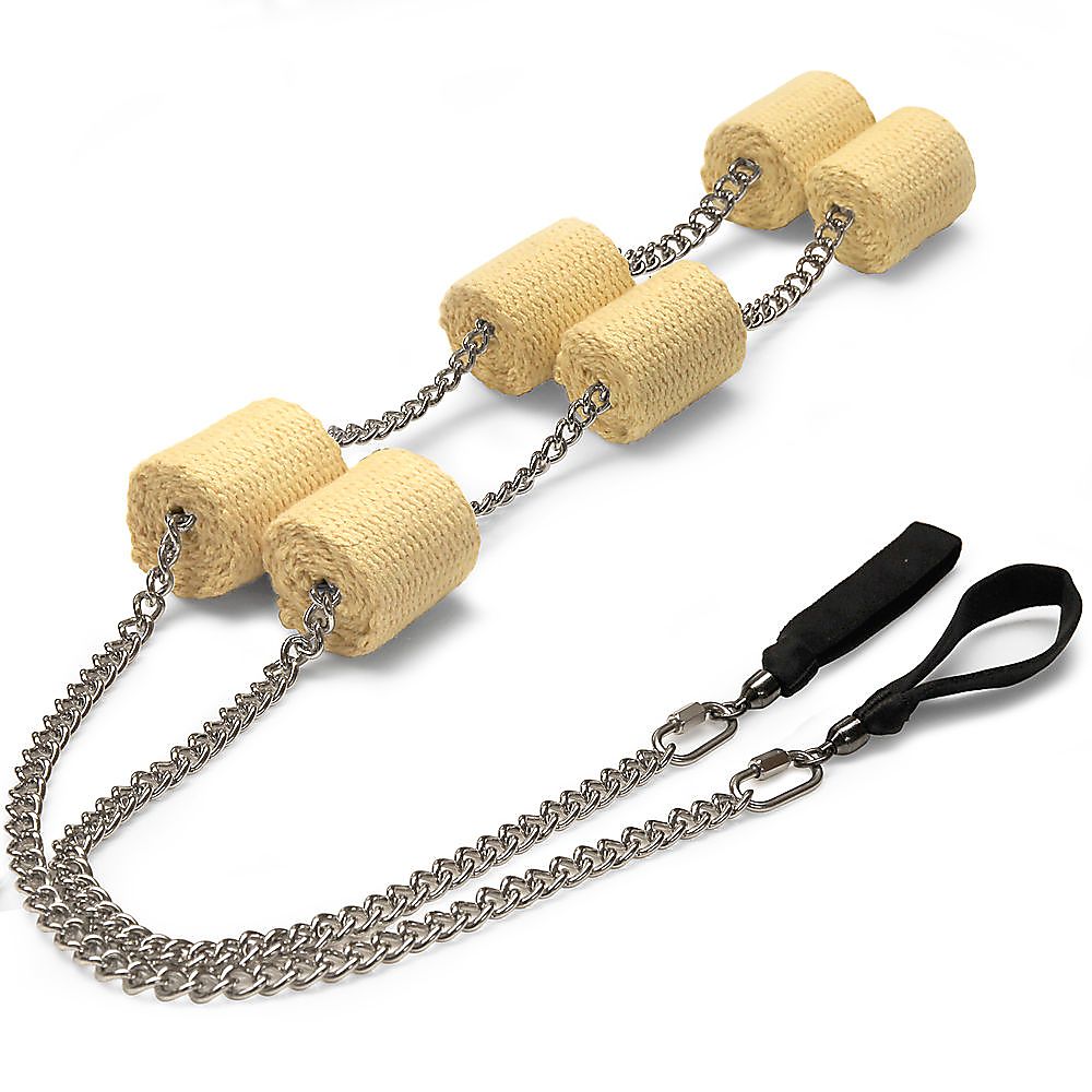 Pair of Pro Strap Chain Triple Headed Fire Poi with Carry Bag