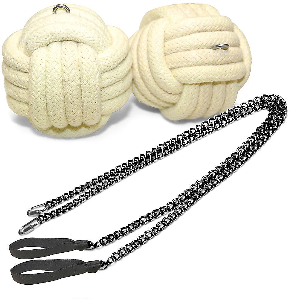 Pair of Pro Strap Chain - Extra Large - Monkey Fist Fire Poi with Carry Bag