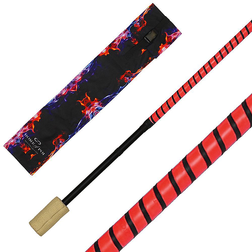 Flow Master - Fire Staff with 100mm wicks and leather binding
