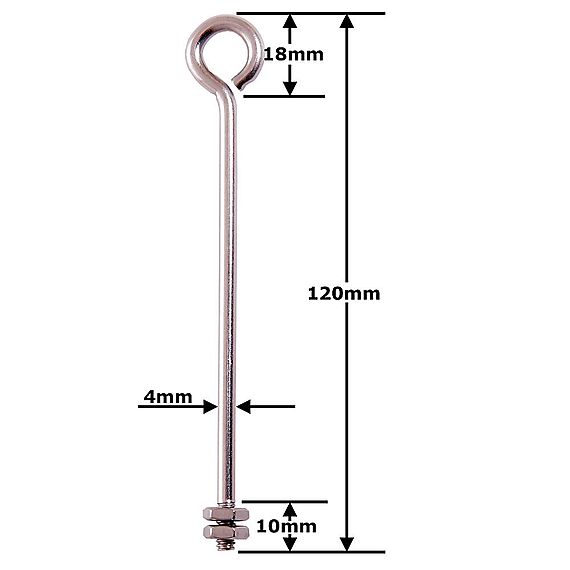 Single Stainless Steel 120mm 4.75 Inch Eyebolt with 2 Nuts
