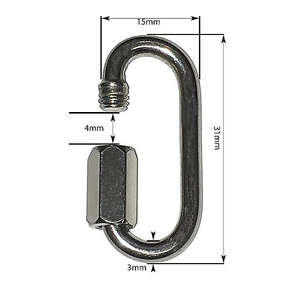 Single 1/8 Inch 3mm Stainless Steel Oval Quicklink
