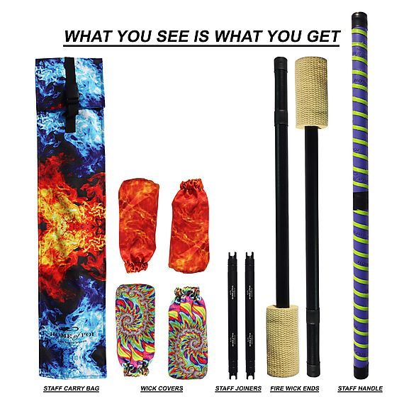 Expert Contact - Fire Staff with 100mm wicks and leather binding