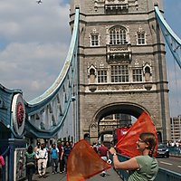 On Tower Bridge, London, flags.