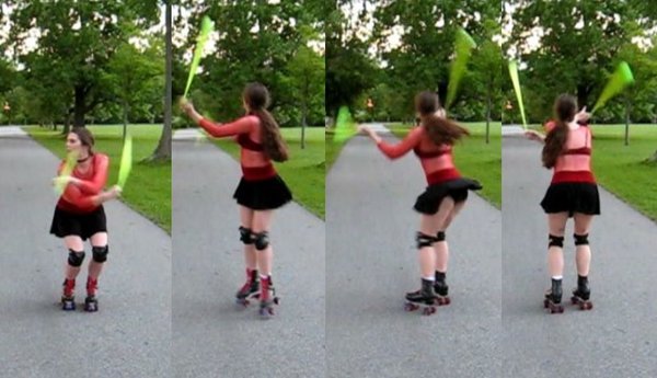 Jumping poi on roller skates
