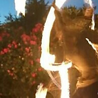 Wearing a flaming sword