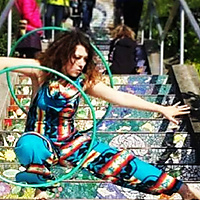 isopuppy at the mosaic stairs in San Francisco