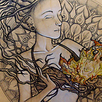 Mandala& Fire Palms on Wood