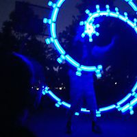 Blue snake comes closer to audience