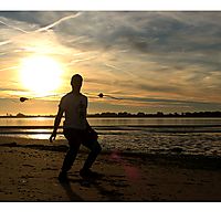 Meteor Spinning at sunset River in Portugal