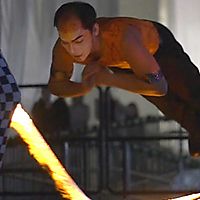 Push-up over a fire jump rope!