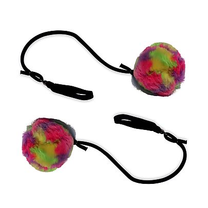  Fluffy Poi, Pair of Rainbow Fluffy Poi with ColeCord Pro Handles