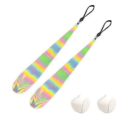  Pair of Pro Series Handles Double loop, Pair of Rainbow Full Reflective Pro Poi