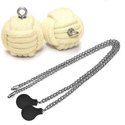  Pair of Striped Sock Poi, Pair of Pro Knob Chain - Medium - Monkey Fist Fire Poi with Carry Bag