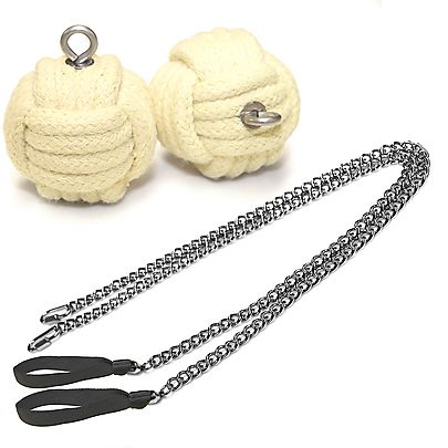  Pair of Technora Cords with Glow WT4 handles, Pair of Pro Strap Chain - Medium - Monkey Fist Fire Poi with Carry Bag