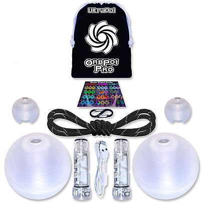  Pair of Pro Chains with V2 Handle, Pair of OrbPoi Pro LED contact Poi