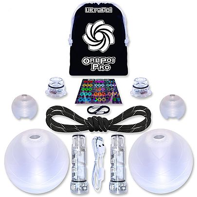  Pair of Pro Series V2 Handles, Pair of OrbPoi Pro LED contact Poi with Ultra Knob Pro