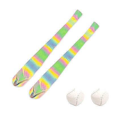 1 x Pair of Rainbow Reflective Poi with Sock Poi Weights
